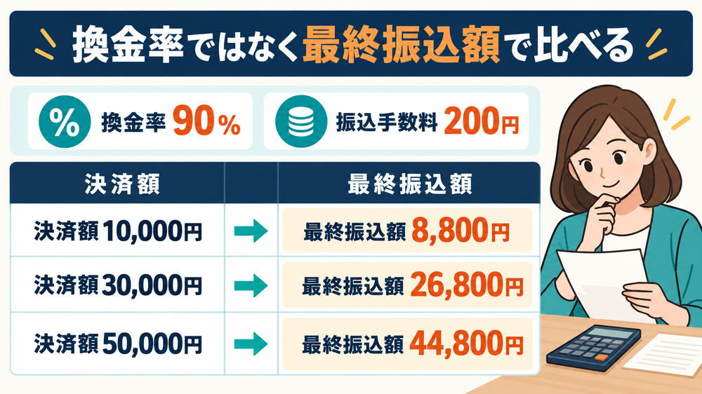 換金率ではなく最終振込額で比べる