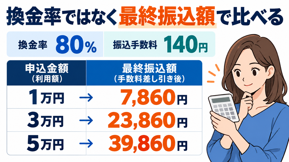 換金率ではなく最終振込額で比べる