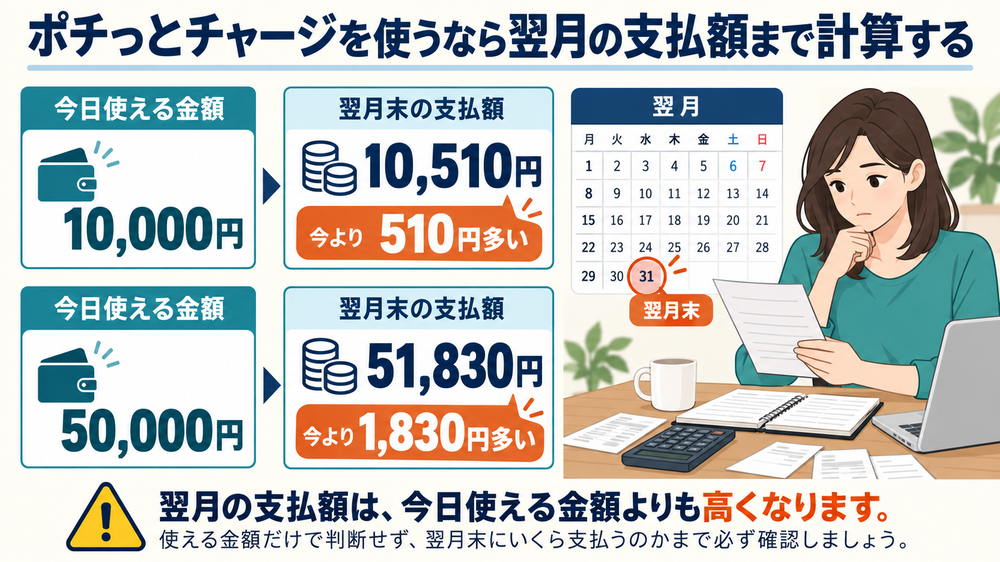 ポチっとチャージを使うなら翌月の支払額まで計算する
