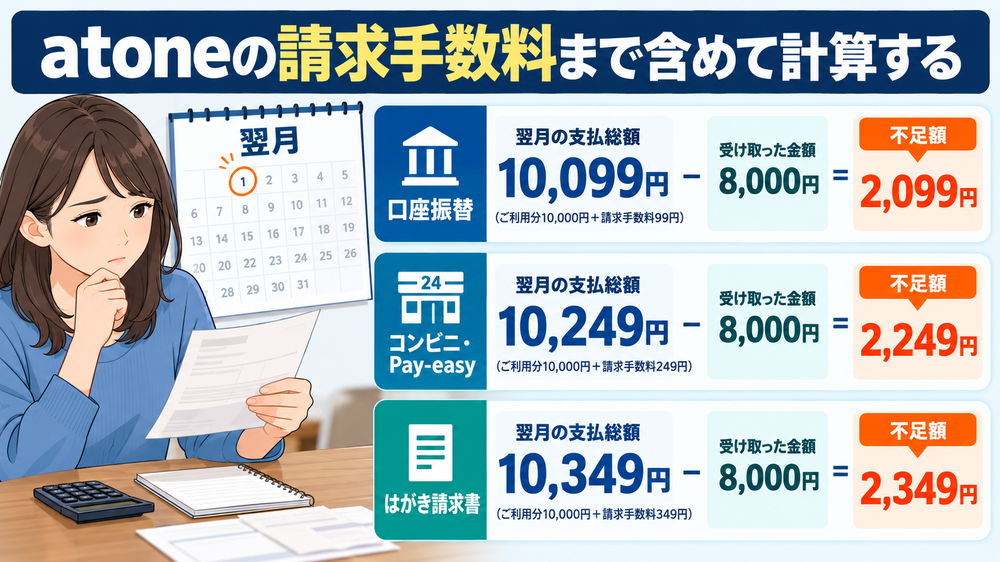 atoneの請求手数料まで含めて計算する