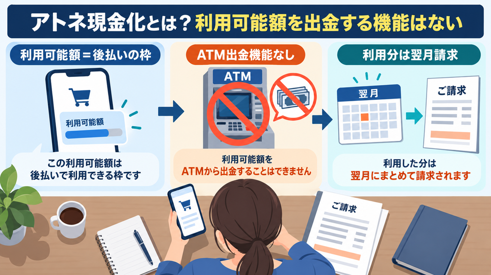 アトネ現金化とは？利用可能額を出金する機能はない