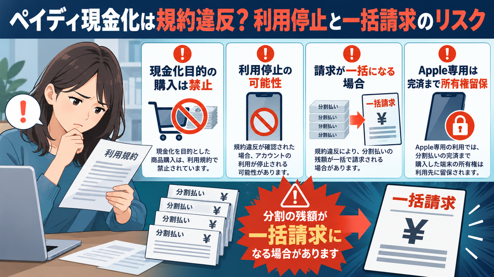 ペイディ現金化は規約違反？利用停止と一括請求のリスク