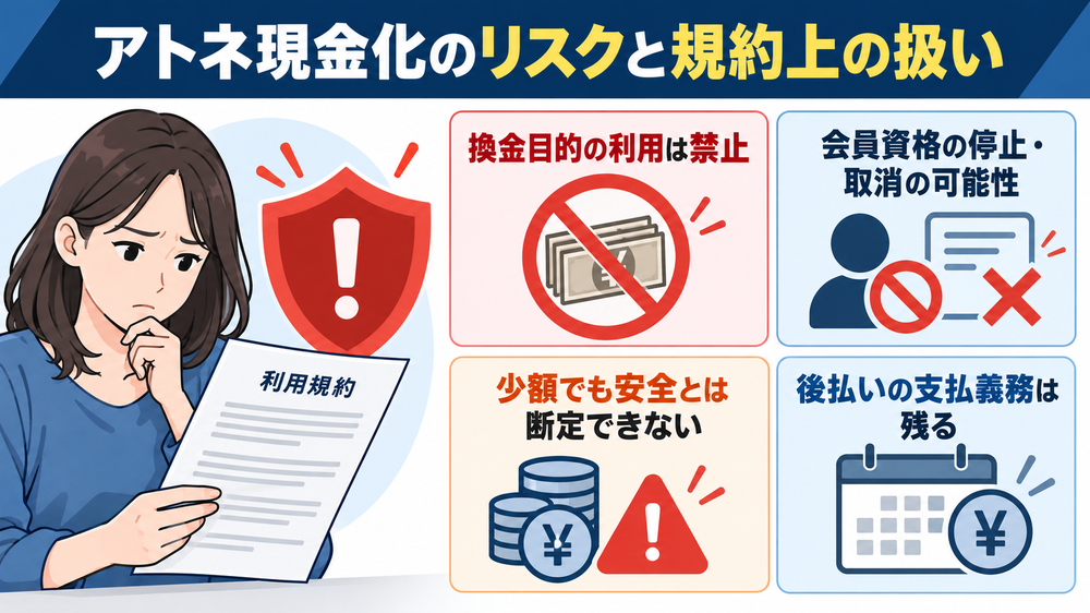 アトネ現金化のリスクと規約上の扱い