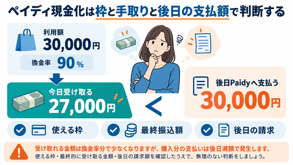 まとめ｜ペイディ現金化は枠と手取りと後日の支払額で判断する